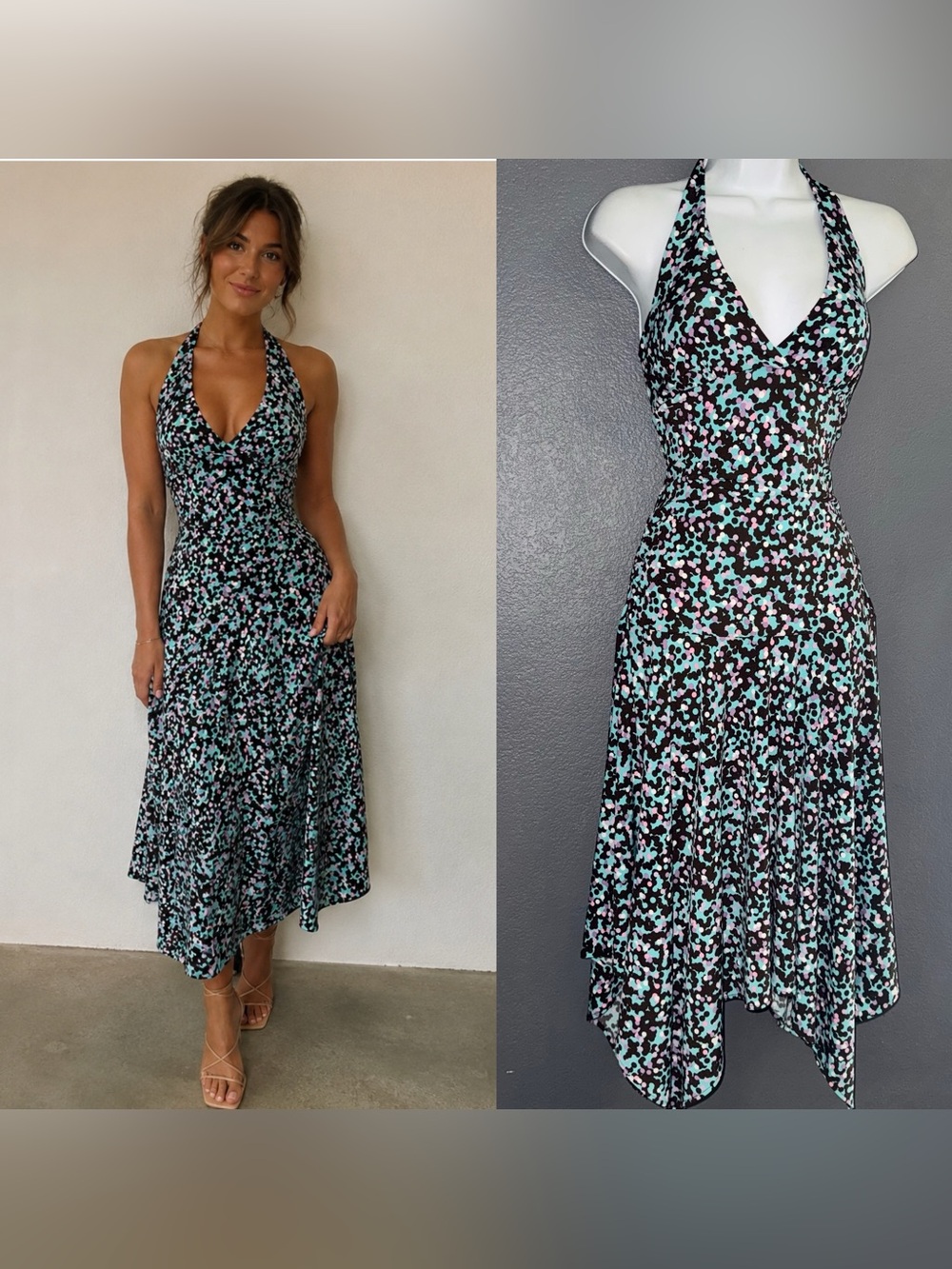 BCBGMaxazaria Women's V-Neck Halter Brown Green Dress size Small - Medium